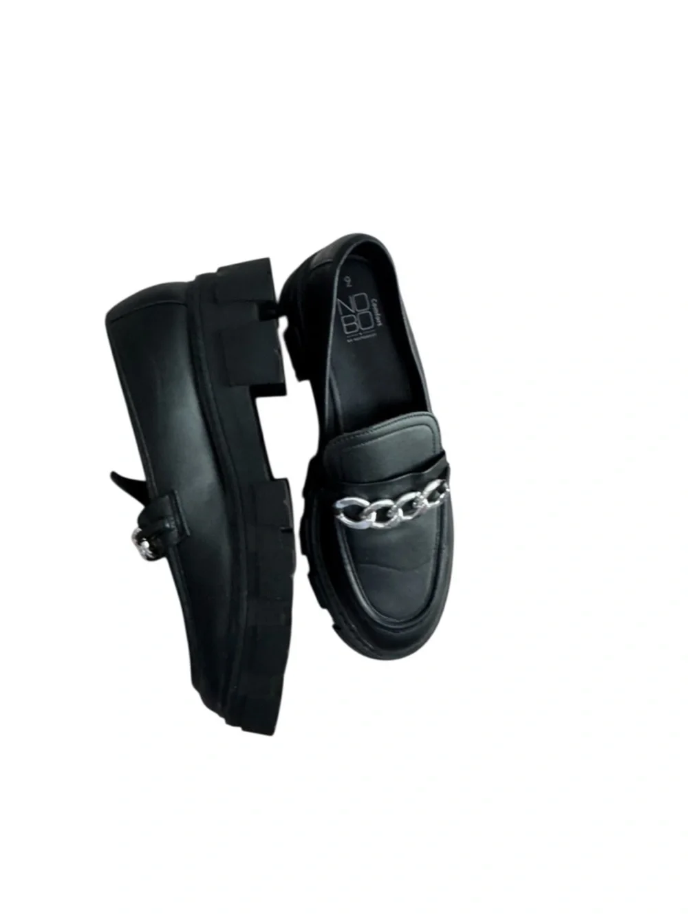 Black Chain-Accent Platform Women’s Loafers Size 9